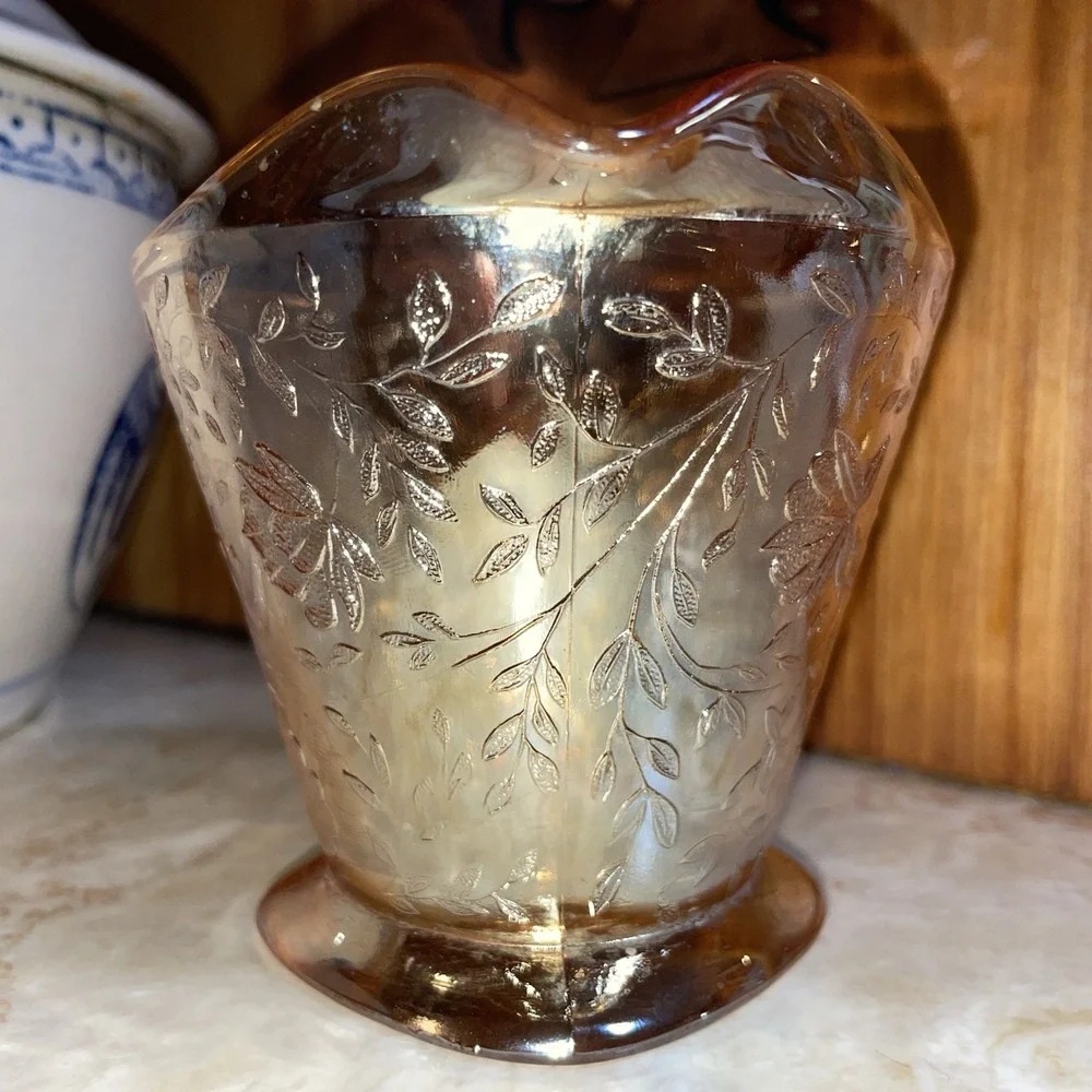 Vtg Jeannette Marigold Peach Floral Depression Carnival‎ Glass Creamer